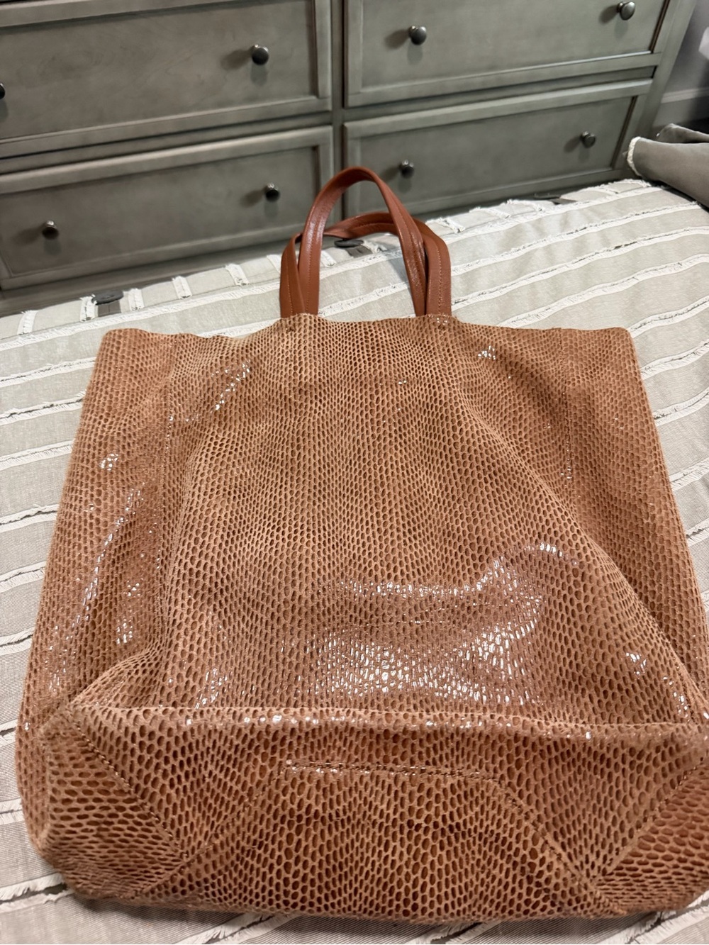 Sorial Woven Mesh Tote in Tan